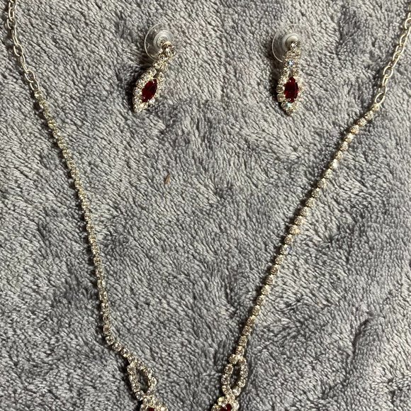 Faux Ruby and Diamond Necklace and Earrings - Picture 5 of 9